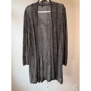 EILEEN FISHER Metallic Knit Long Open Front Cardigan Sweater Women Size L